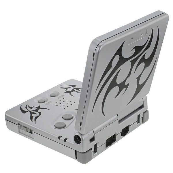 GBA GBASP Game Boy Advance SP - System HW - Limited Edition Tattoo Version - Silver w/ Tribal Tattoo - AGS-001 - USED