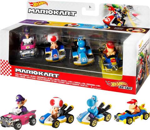 Gamer Toys - Hot Wheels - 2026 - Mario Kart - Waluigi Toad Light Blue Yoshi Diddy Kong - 4 Pack - NEW