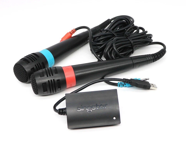 PS2 PS3 SingStar Wired Microphones - Set of 2 - With Adapter - USED