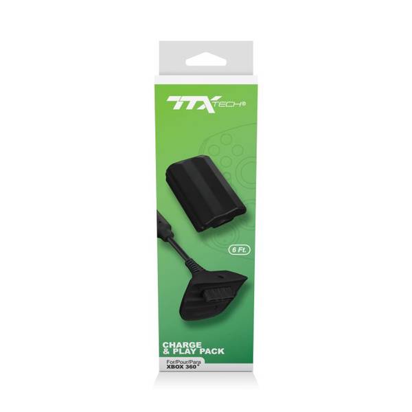 X360 Charge & Play Charge Kit - (3rd) NEW - TTX Tech - rechargable battery AND cable - BLACK