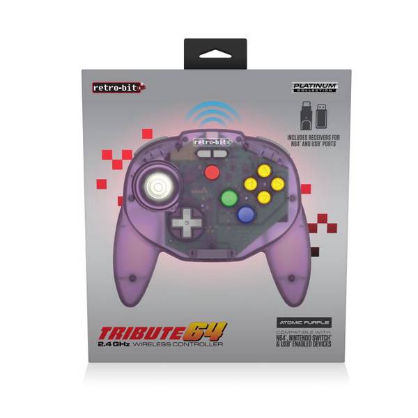 N64 Controller (3rd) Tribute - WIRELESS 2.4G - Retrobit - Translucent - Atomic Purple - NEW