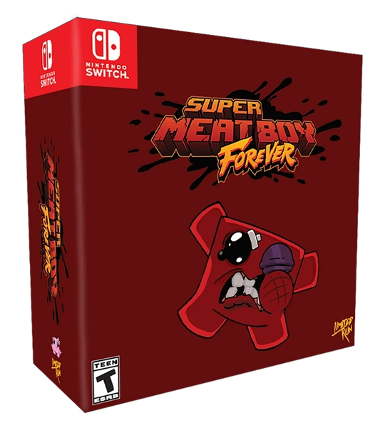 NS Super Meat Boy Forever - Limited Run #116 - Collector's Edition - Complete in Box with Game, Shadowbox, Soundtrack, Art Book, Enamel Pin, and Squishy Toy