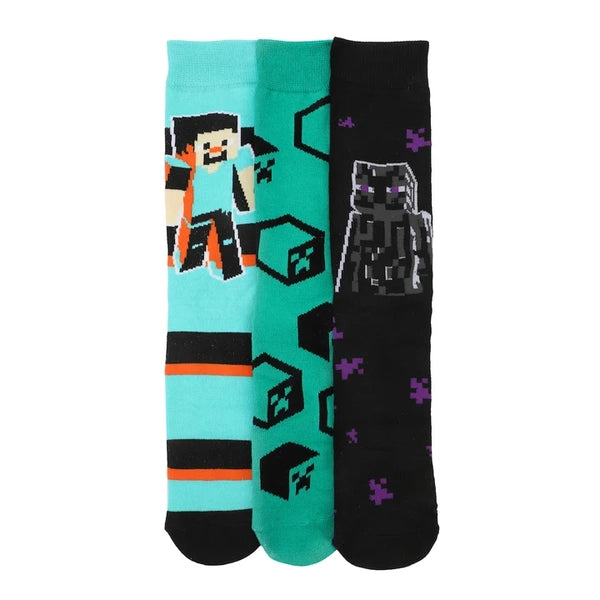 Gamer Gear - Minecraft - Characters & Icons - CREW socks - 3 Pack - NEW