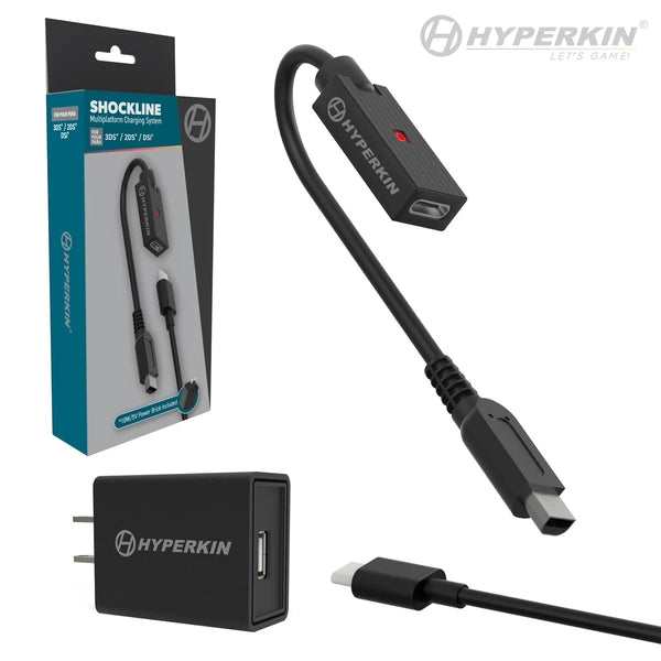 3DS 2DS DSi - AC adapter (3rd) Hyperkin SHOCKLINE - 10W 5V - converts to power port to USB-C - NEW