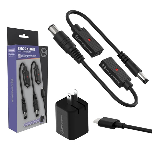 NES SNES SG - AC adapter (3rd) Hyperkin SHOCKLINE - 30W 9V - converts to power port to USB-C - NEW