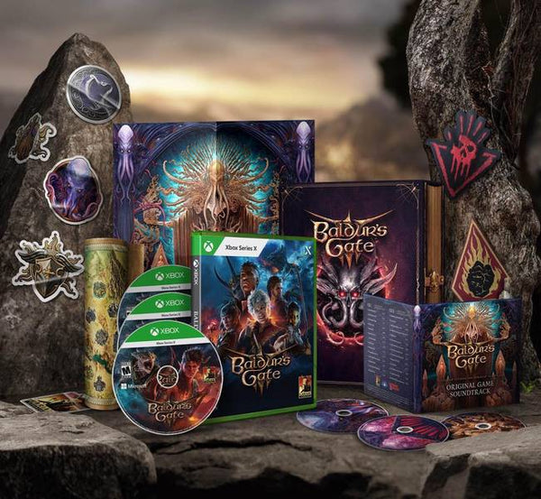 XSX Baldur's Gate 3 - Deluxe Edition - Complete in Box with 4-Disc Game, Poster, 2 Patches, 32 Stickers, Map, and 3-CD Soundtrack - DLC MAY NOT BE INCLUDED