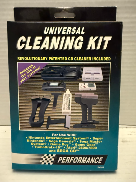Universal Cleaning Kit - For use with NES, SNES, Sega Genesis, Sega Master System, Game Boy, Game Gear, TurboGrafx-16, Atari 2600/7800, and Sega CD - Complete in Box - USED