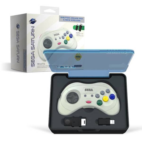 SAT Controller (1st) SEGA Retrobit - Wireless 2.4G - with SAT and PC USB adapters included - White - NEW