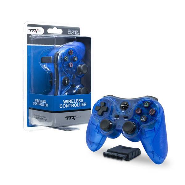 PS2 Controller (3rd) - Dual Shock PS1 PS2 - Wireless - TTX - Blue - NEW