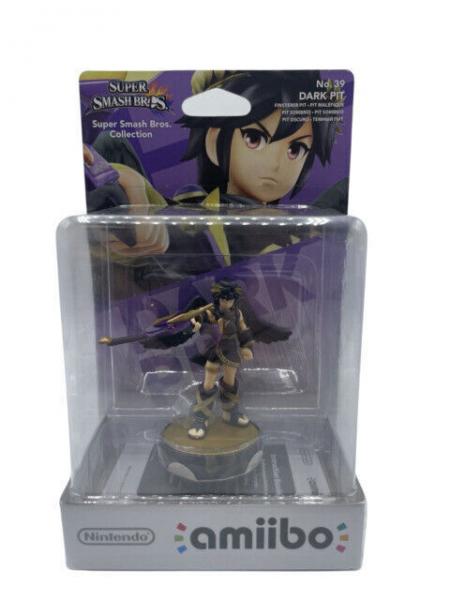 Amiibo - Gold Smash Base - Dark Pit - Kid Icarus - black winged boy in a toga holding a gun - NEW and SEALED