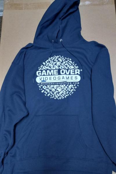 Game Tshirt - LONG SLEEVE HOODIE - GAME OVER - logo with ball of controllers - 2024 - (Navy Blue) - ADULT - XL