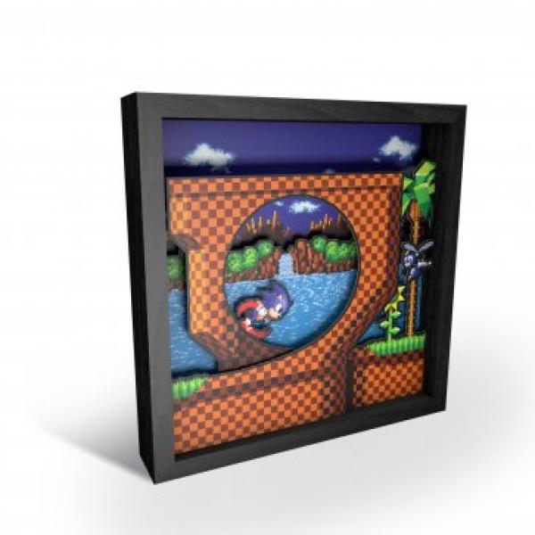 Gamer Gear - FRAMED ART - 9x9 in - Pixel Frames - Shadow Box Art - SEGA - Sonic the Hedgehog - Loop scene - NEW