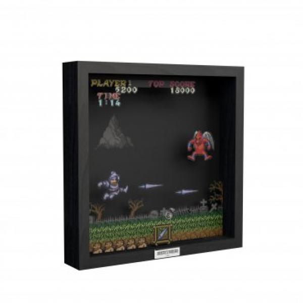 Gamer Gear - FRAMED ART - 9x9 in - Pixel Frames - Shadow Box Art - Ghosts N Goblins - the Red Arremer - NEW