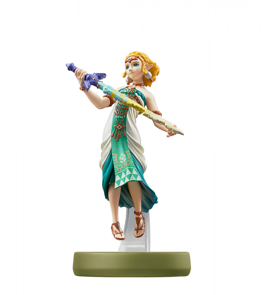 Amiibo - Gold Base - Zelda - Tears of the Kingdom - Zelda with short blonde hair floating with funny master sword - USED
