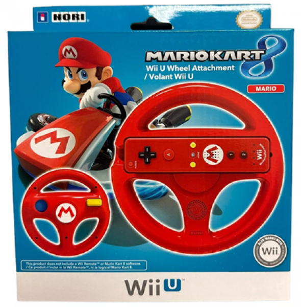 WiiU Driving Wheel Wiimote Holder - (1st) - Mario Kart 8 - Mario Red - Hori - Complete in Box - USED
