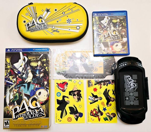 VITA Persona 4 Golden P4G - Solid Gold Premium Edition - Complete with Big Box, Game, Hard Pouch, Face Cover, Vita Skin and 2 Sticker Sheets