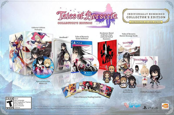 PS4 Tales of Berseria - Collectors Edition - Complete with Big Box, Game in Plastic Case, Steelbook with OST CD, Hardcover Novel, Strategy Guide, 7 Trading Cards, 6 Retro Keychains and 2 Chibi Figures