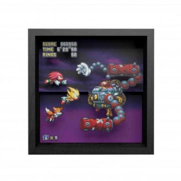Gamer Gear - FRAMED ART - 9x9 in - Pixel Frames - Shadow Box Art - Sonic - Heroes Vs Dr. Eggman - NEW