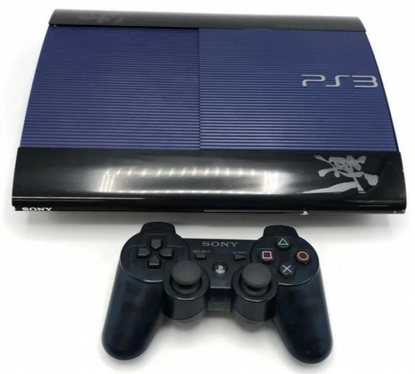 PS3 F - PS3 HW - SLIM - Black Body with Blue Top and Metal Gear Rising and Kanji on it - with Translucent Dark Blue Controller - 250 GB HD - 2012 (no PS2) - JAPANESE IMPORT - USED
