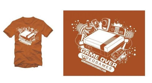 Game Tshirt - Glitch - Game Over store logo - NES design - Burnt Orange - 2009
