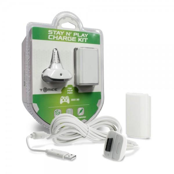 X360 Stay N Play Charge Kit - (3rd) NEW - Hyperkin - rechargable battery AND cable - WHITE