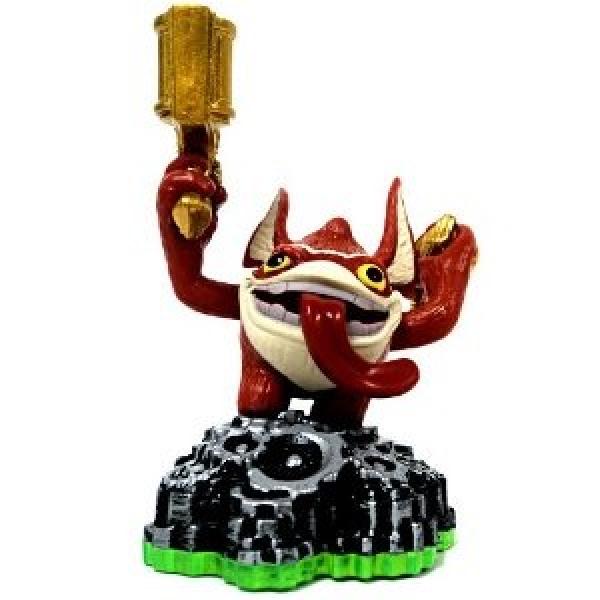 Skylanders - Spyros Adventure - Figure - Green Base - Tech - Trigger Happy - red w/ tongue sticking out and gold gun - USED