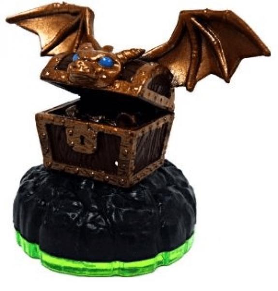 Skylanders - Spyros Adventure - Magic Item - Green Base - Hidden Treasure - open treasure chest w/ gold wings & dragon head - USED