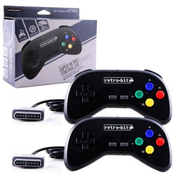 SNES Controller (3rd) NEW - Wired Retro Super Nintendo Controller - DUO - 2 pack - Retrobit - TWO - black