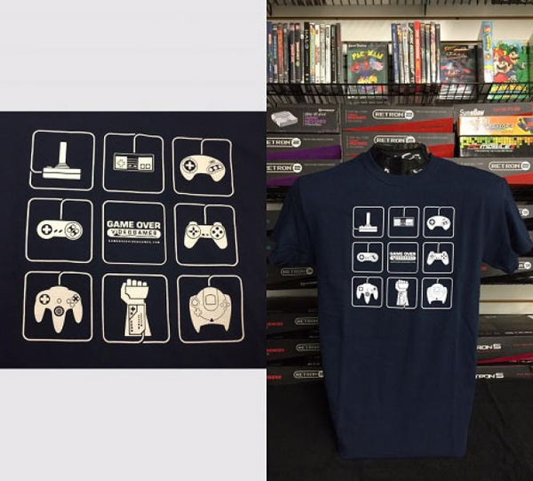 Game Tshirt - GAME OVER - icons - Grid Pattern - (navy blue) - MENS