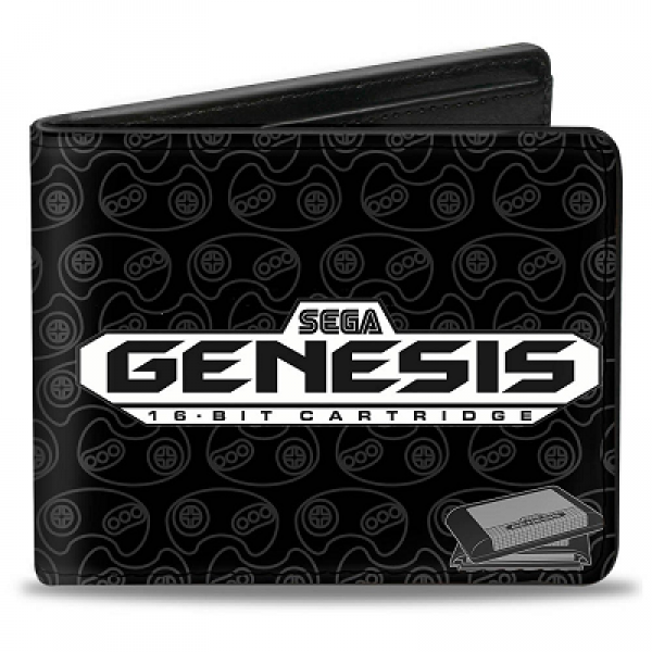Gamer Wallet - SEGA - bifold - logo and game cartridges scattered - NEW