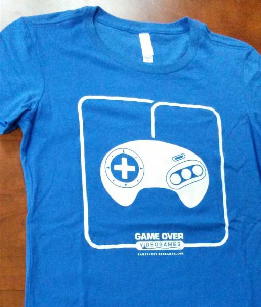 Game Tshirt - GAME OVER - icons - SEGA Genesis controller - (blue) - WOMENS - SMALL