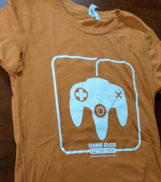 Game Tshirt - GAME OVER - icons - Nintendo N64 controller - (orange) - WOMENS - SMALL