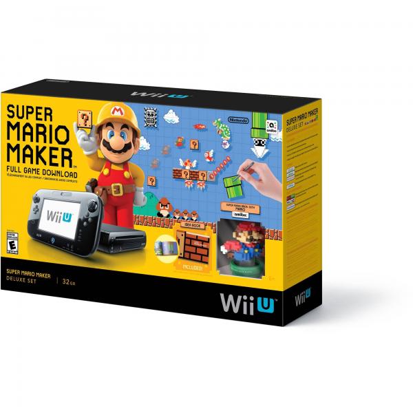WiiU F - WiiU - Nintendo WiiU HW - System - 32GB - Black - Super Mario Maker Edition - with 30th anniversary amiibo - includes digital copy of game - complete in box - USED