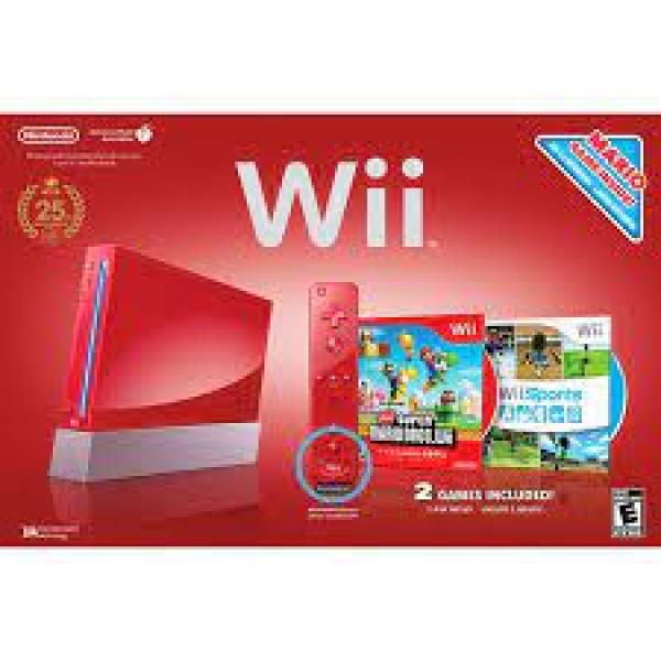 Wii F - WII - Nintendo Wii HW - System - Mario 25th Anniversary RED - (plays GC) - includes TWO games - New Super Mario Bros Wii and Wii Sports - NEW and complete in box