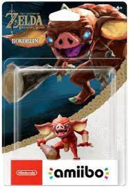 Amiibo - Brown Base - Breath of the Wild - Bokoblin - orange red goblin with skull necklace, holding a club, with a small horn on his head - NEW