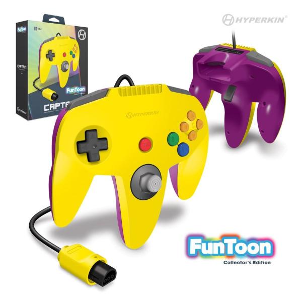 N64 Controller (3rd) Captain Premium controller for N64 - Hyperkin - FunToon - Rival YELLOW front and PURPLE back - NEW