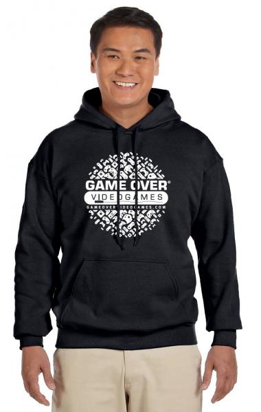 Game Tshirt - LONG SLEEVE HOODIE - GAME OVER - logo with ball of controllers - (Black) - ADULT - 2XL