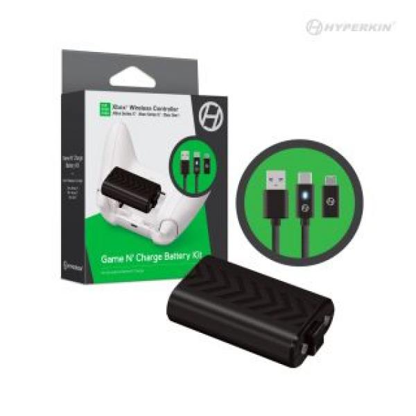 XSX XB1 Controller Battery Pack and cable - Game N Charge Battery kit - works on XB1 and XSX - Hyperkin - BLACK - NEW