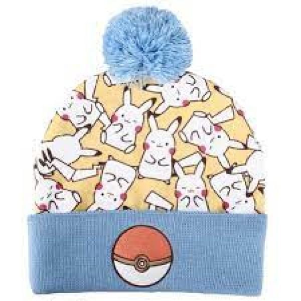 Gamer Hat - Nintendo - Pokemon - White Pikachus Pokeball - blue ball top - Beanie hat - blue