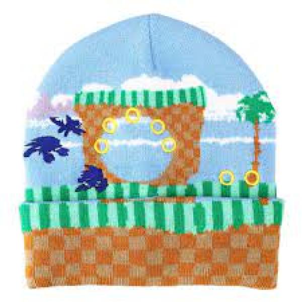 Gamer Hat - SEGA - Sonic the Hedgehog - classic landscape Green Hill zone with loop & rings - Beanie hat