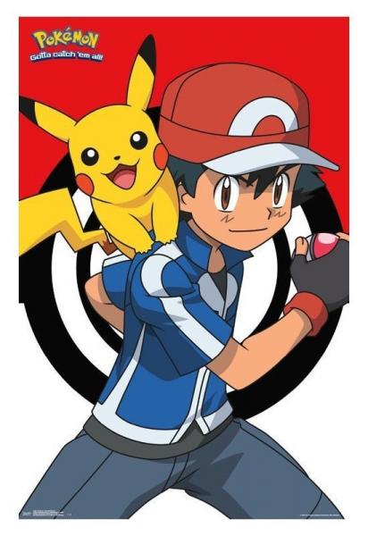 Gamer Gear - POSTER - 24x36 - flat frame-ready - Nintendo - Pokemon - Ash and Pikachu