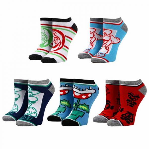 Gamer Gear - Nintendo - Super Mario - Mixed Icons - Pack of 5 - Ankle Socks - NEW