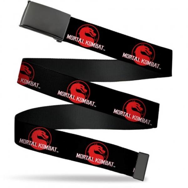 Belt - Mortal Kombat - Dragon logo - Black / Red - Web Belt 1.5in - Black Metal buckle - with bottle opener - NEW