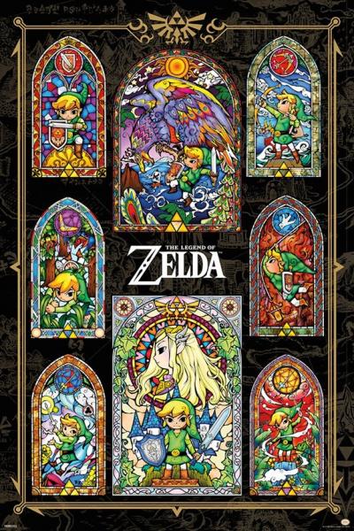 Gamer Gear - POSTER - 24x36 - flat frame-ready - Nintendo - Zelda - Stained Glass collage - NEW