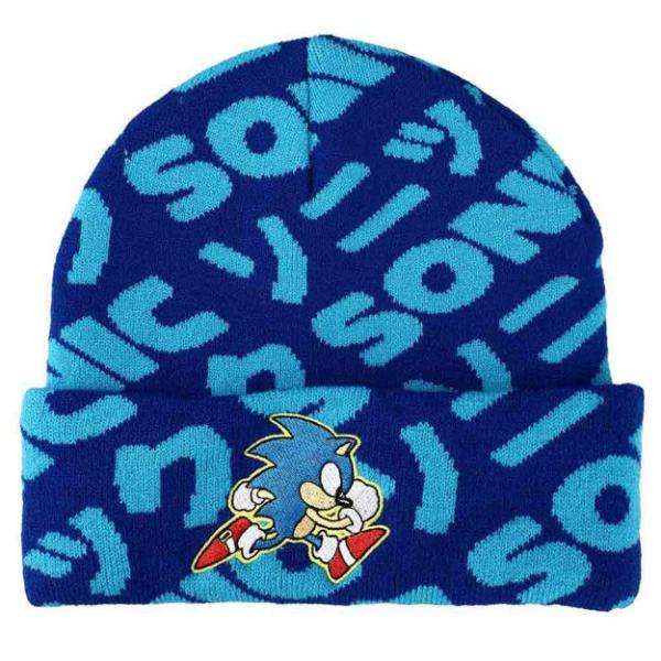 Gamer Hat - Sonic the Hedgehog - Embroidered Cuff AOP with blue text - beanie - blue 2022