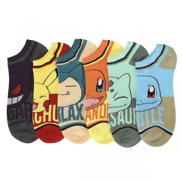 Gamer Gear - Nintendo - Pokemon - Pack of 6 - ANKLE Socks - Assorted Character Heads