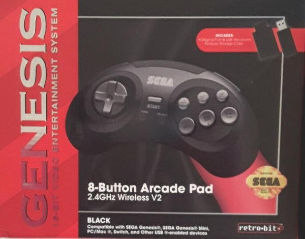 SG Controller (1st) 6b - SEGA Retrobit - Wireless 2.4GHz - 8-button wireless V2 - Dongle and USB receiver included - Black - NEW