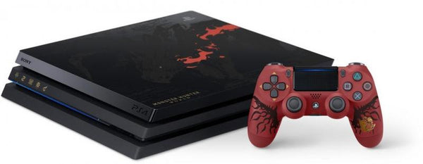 PS4 F - PS4 Playstation 4 system - PRO - HW 1 TB - Black with Black and Red Dragon Etching and Red Controller - Monster Hunter World - Limited Edition - USED