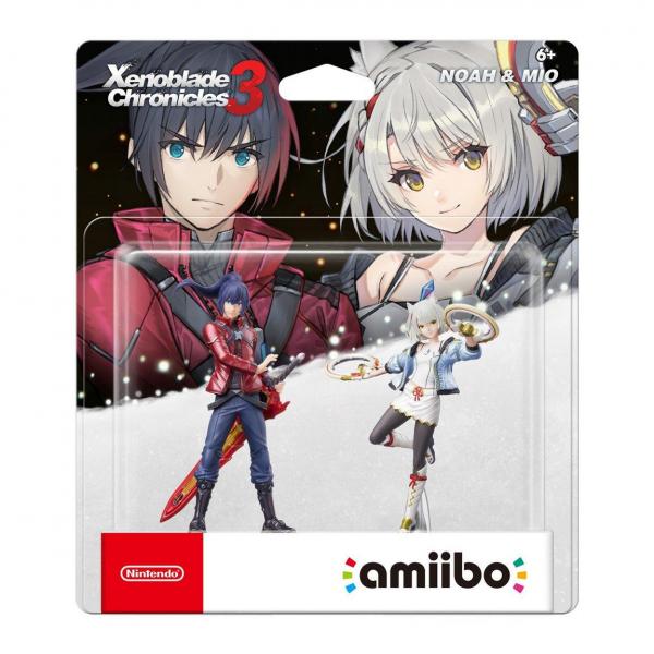 Amiibo - Black Smash Base - Noah and Mio - Xenoblade Chronicles 3 - Guy with ponytail and red yellow sword - Girl with white hair and 2 circle weapons - NEW